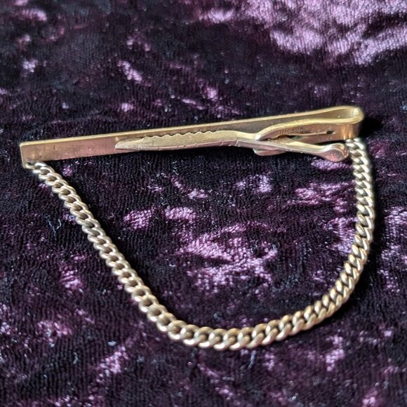 Classic Vintage HICKOK Tie Bar Clip - 10K Gold Plated with Chain, Excellent Gift - Picture 3 of 16